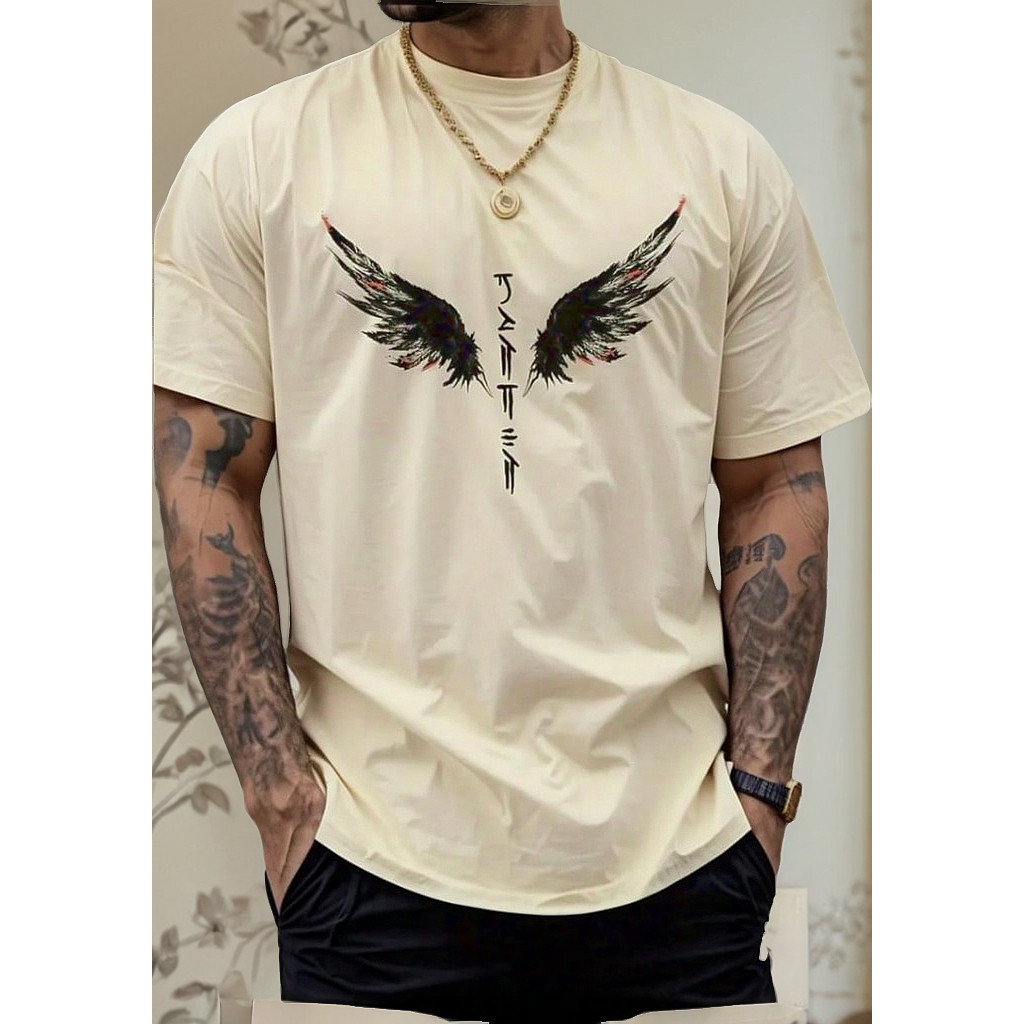 Camiseta Masculina Asas Camisa 100% Algodão T-Shirt Stretwear Manga Curta Estampada Peita Para Balada Caminhada Academia