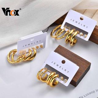 Vnox 3 Peças De Brincos De Argola Robusta E Ousadas De Zircônia Para Mulheres Meninas , Conjunto Minimalistas De Aço Ino em Oferta na Shopee