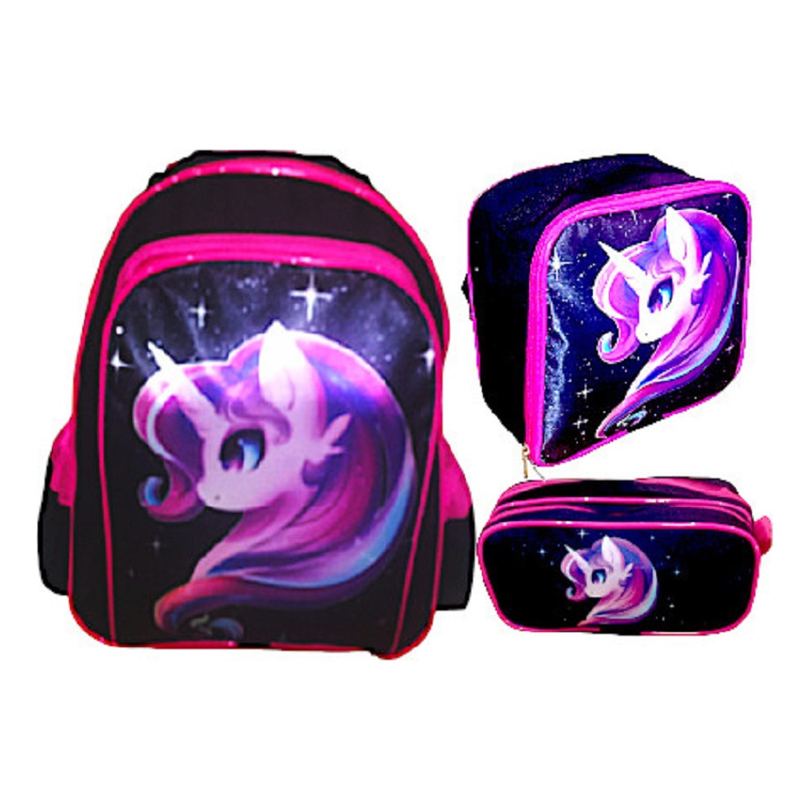 Kit Mochila Infantil Unicórnio Feminina Bolsa Escolar Costas