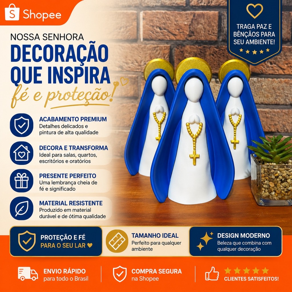Imagem Escultura Minimalista Nossa Senhora Aparecida 18cm Altura – Escultura Decorativa Presente Decorativo Religioso