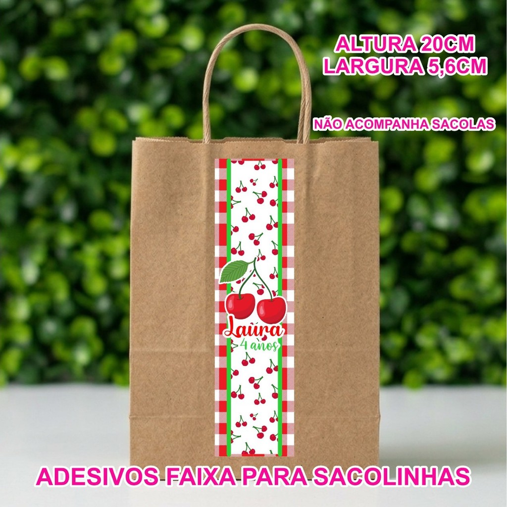Adesivo Cerejinha - Cereja para SACOLINHA - FAIXA festa infantil lembrancinhas rótulo etiquetas Personalizados