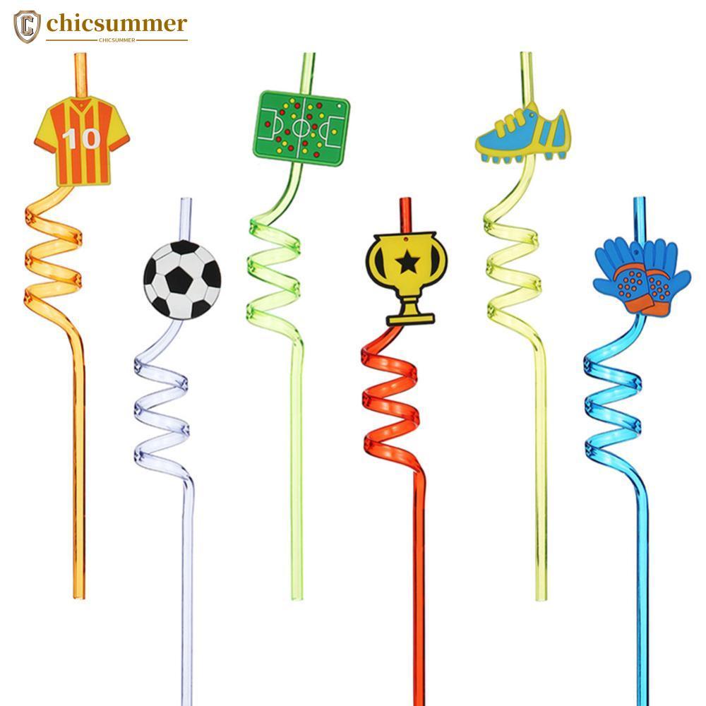 CHICSUMMER 6 Peças Canudos De Plástico Curvos Com Tema De Futebol Reutilizáveis Coloridos Em Formato Para Meninos Decora