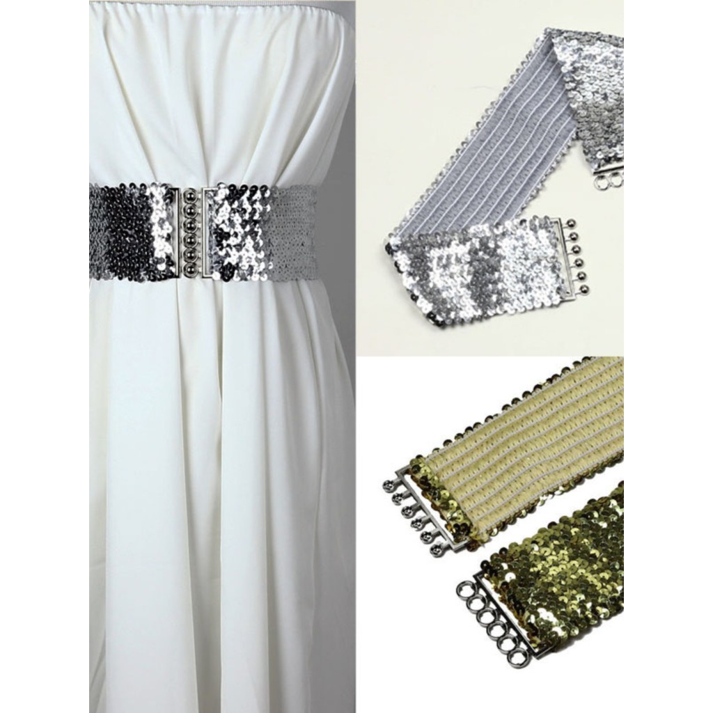 Elástico elástico elástico senhoras decoração cinto largo vestido All-Match cintura lantejoulas dança desempenho lantejo
