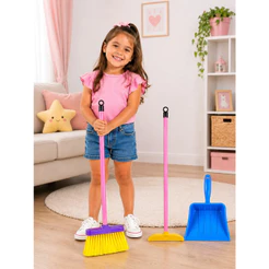Kit Limpeza Infantil Vassoura Rodo Pá Brinquedo Cozinha 3pçs