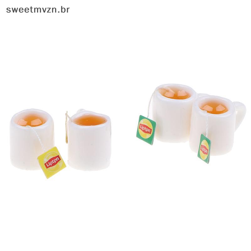 sweetmvzn 2 Pçs/Lote Casa De Bonecas Em Miniatura Xícara De Chá Cozinha Sala Comida Bebida Talheres Decorações BR