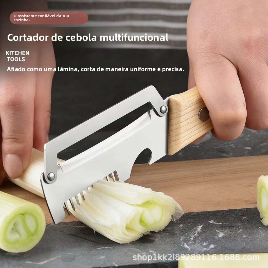 Imagem Multifuncional cortador de cebolha de cozinha 3-em-1 &amp; Vegetable peeler com mancha de madeira, cortador e aberto de 