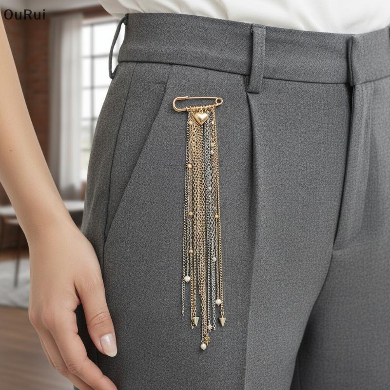 { RUI } Broche Romântico De Corrente Longo Com Coração Vintage Alfinete De Metal Para Mulheres Acessório De Terno Casual