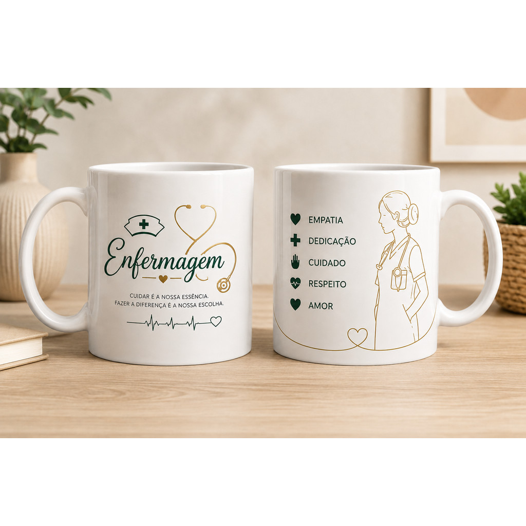 Caneca Enfermeira Porcelana Enfermagem Essência De Cuidar Faculdade Curso Hospital Clinica