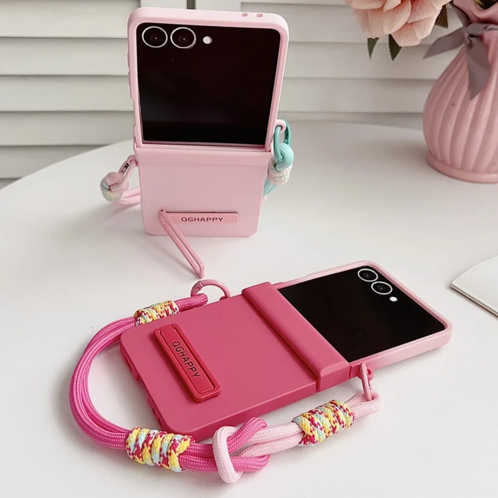 Gradiente Doce Cor Suporte Alça De Pulso Caso Do Telefone Para Samsung Galaxy Z Flip 7 FE 6 5 4 3 Dobradiça Proteção Fos