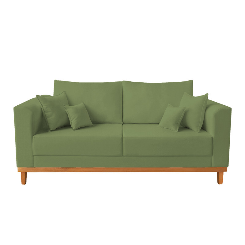 Sofá 3 Lugares Retro Sala de Estar Beny Linho Verde Oliva Ilumini Deccor