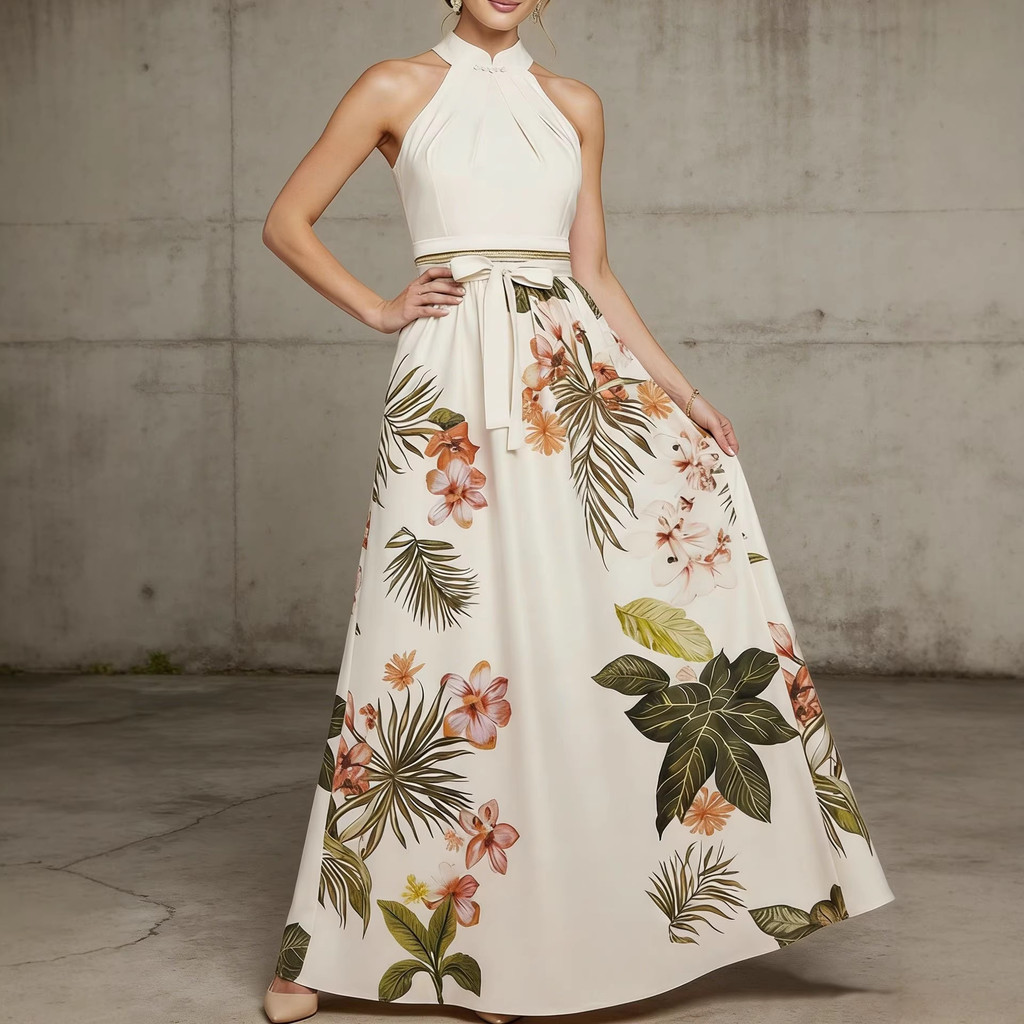 Vestido De Noite Estampado Com Estilo Férias Na Cintura E Elegante Emagrecedor