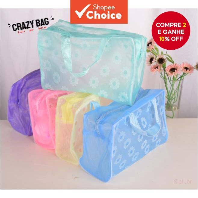 Bolsa Cosmética Floral À Prova D'água – Organizador De Produtos De Higiene Pessoal E Maquiagem Para Viagem De Grande Cap