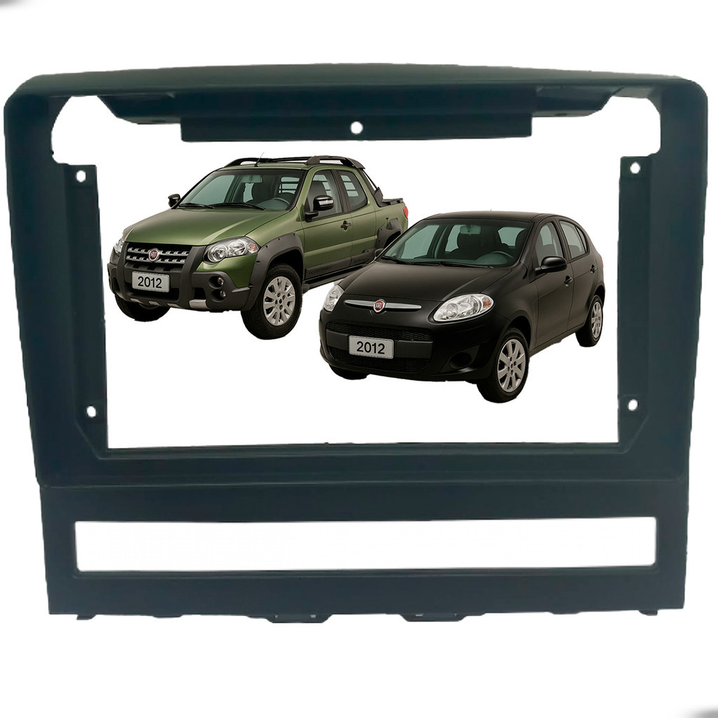 Moldura Painel 9” Fiat Palio Strada Weekend Siena Idea 2008 a 2012 Acabamento Preto Fosco