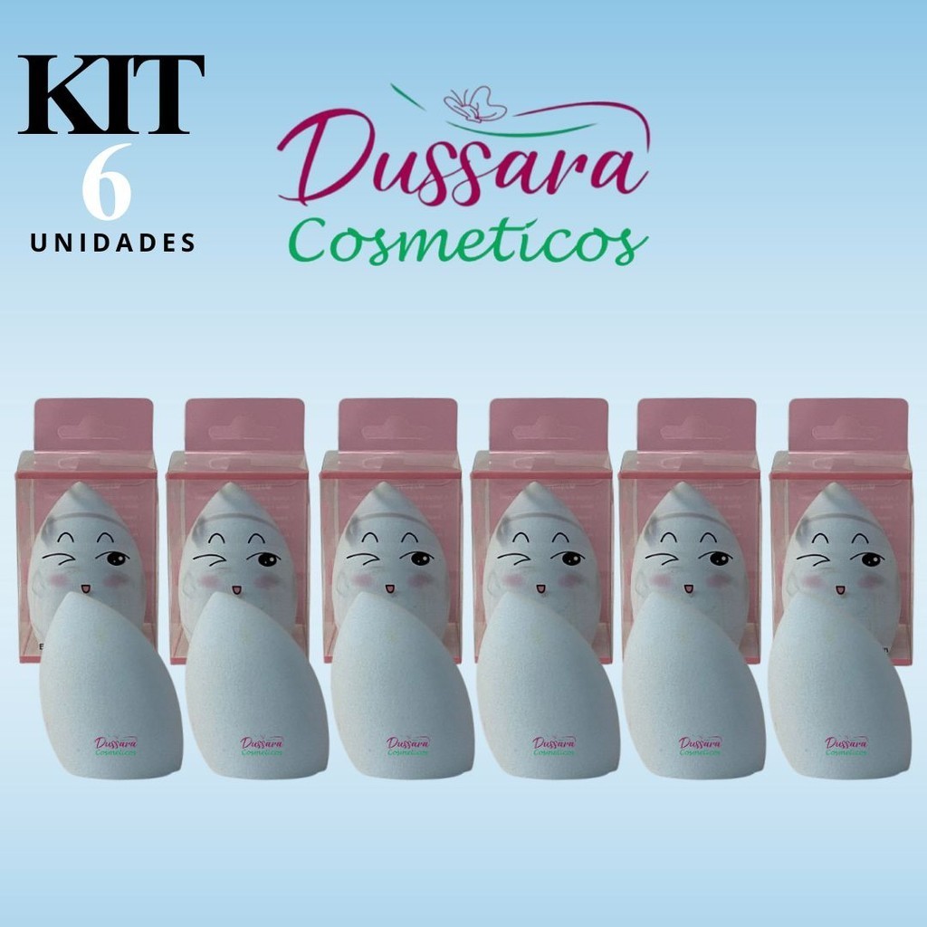 Kit 06 - 06Unid - (06) - Esponja Para Maquiagem Base/Pó/Corretivo Pompom Maquiagem Tipos Makeup (Azul)