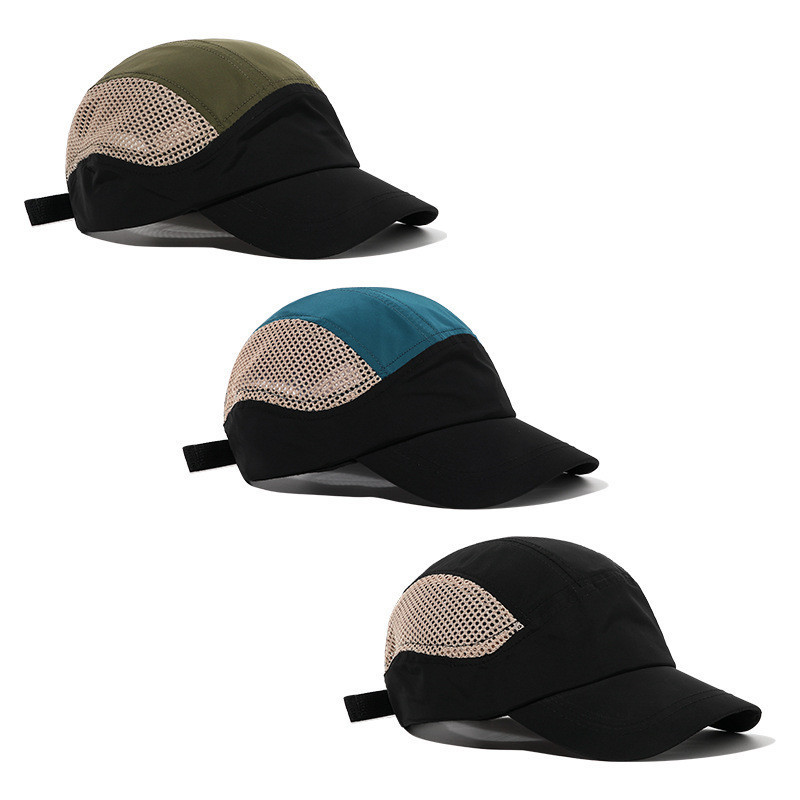 Boné Five Panel Masculino Nylon Liso com Malha Estilo Vintage para Corrida e Acampamento Moda e Uso Diário