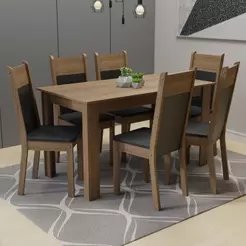 Conjunto Sala De Jantar Madesa Medelin Mesa Tampo De Madeira Com 6 Cadeiras Rustic/preto/sintpreto
