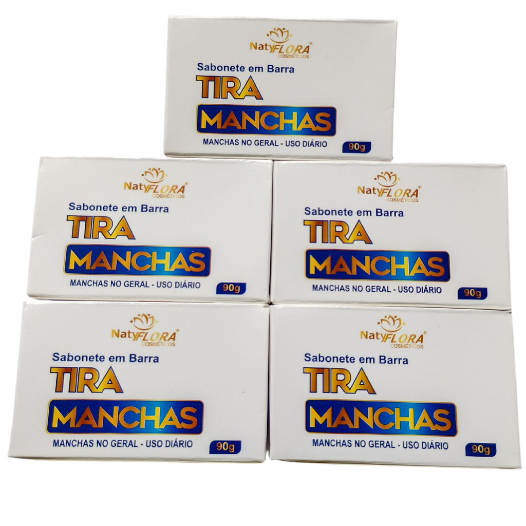 Kit 5 Sabonetes NatyFlora Tira Manchas 90g – Clareador, Uso Diário, Pele Uniforme