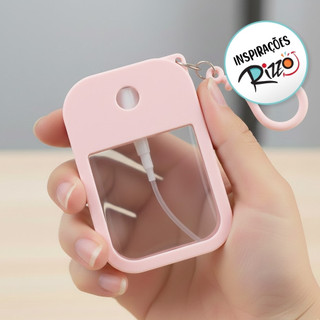 Frasco Spray Portátil Macaron Cartão com Capa de Silicone e Gancho - 38ml - Rosa - 1 unidade - Rizzo