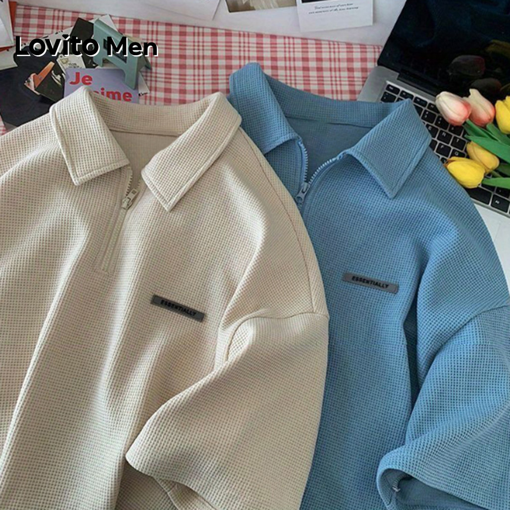 Lovito Men Camisa Polo Casual Plissada Primavera/verão para Homens, Cor damasco LNE127143 em Oferta na Shopee