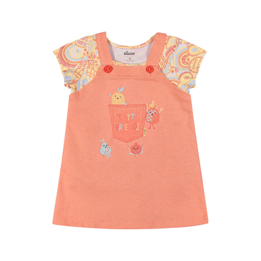 Detalhes do Conjunto Bebê Menina Vestido e Blusa Frutinhas Elian Laranja