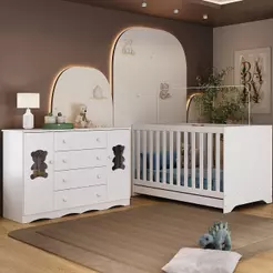 Berço Americano 3 em 1 com Cômoda 2 Portas 4 Gavetas Doçura Multimóveis MP4729