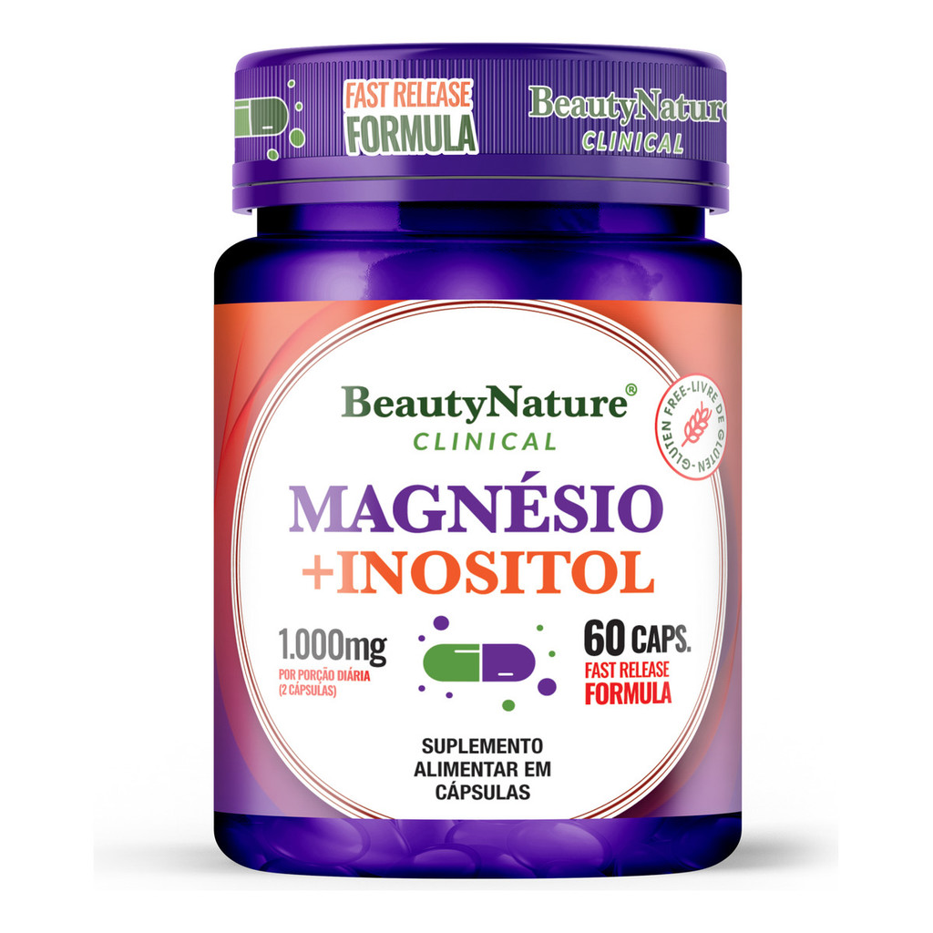Magnésio + Inositol 1000mg 60 Caps. Beauty Nature Sem Sabor em Oferta na Shopee