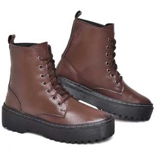 Bota Coturno Marrom Feminina Cano Curto com Cadarço Confortável Estilosa Moderna Lançamento  Vintage