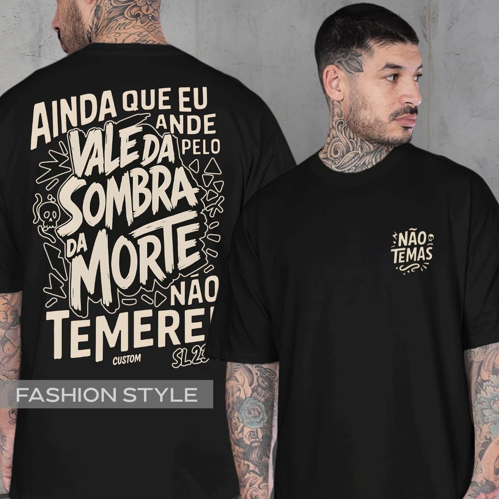 Camiseta Religiosa Salmo 23 Versículo 4 Ainda Que Eu Ande Blusa Unissex Vale Sombra Algodão