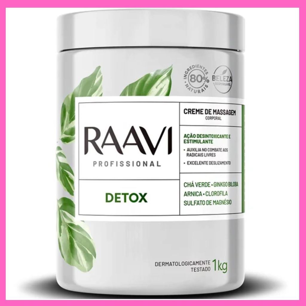 Creme de Massagem Corporal Detox Raavi 1kg – Ação Drenante, Desintoxicante e Firmadora em Oferta na Shopee