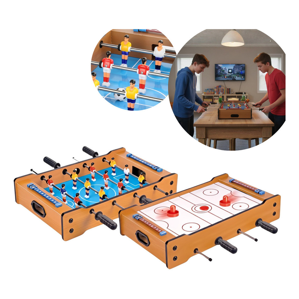 Imagem Mesa Infantil 2 em 1 Pebolim e Air Game Com Acessórios Completos Diversão Garantida Entre Amigos