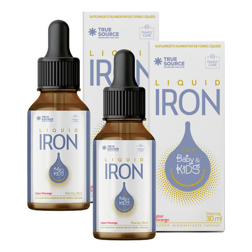 2x Multivítaminico Ferro Liquid Iron Kids True Source 30ml Sabor Morango
