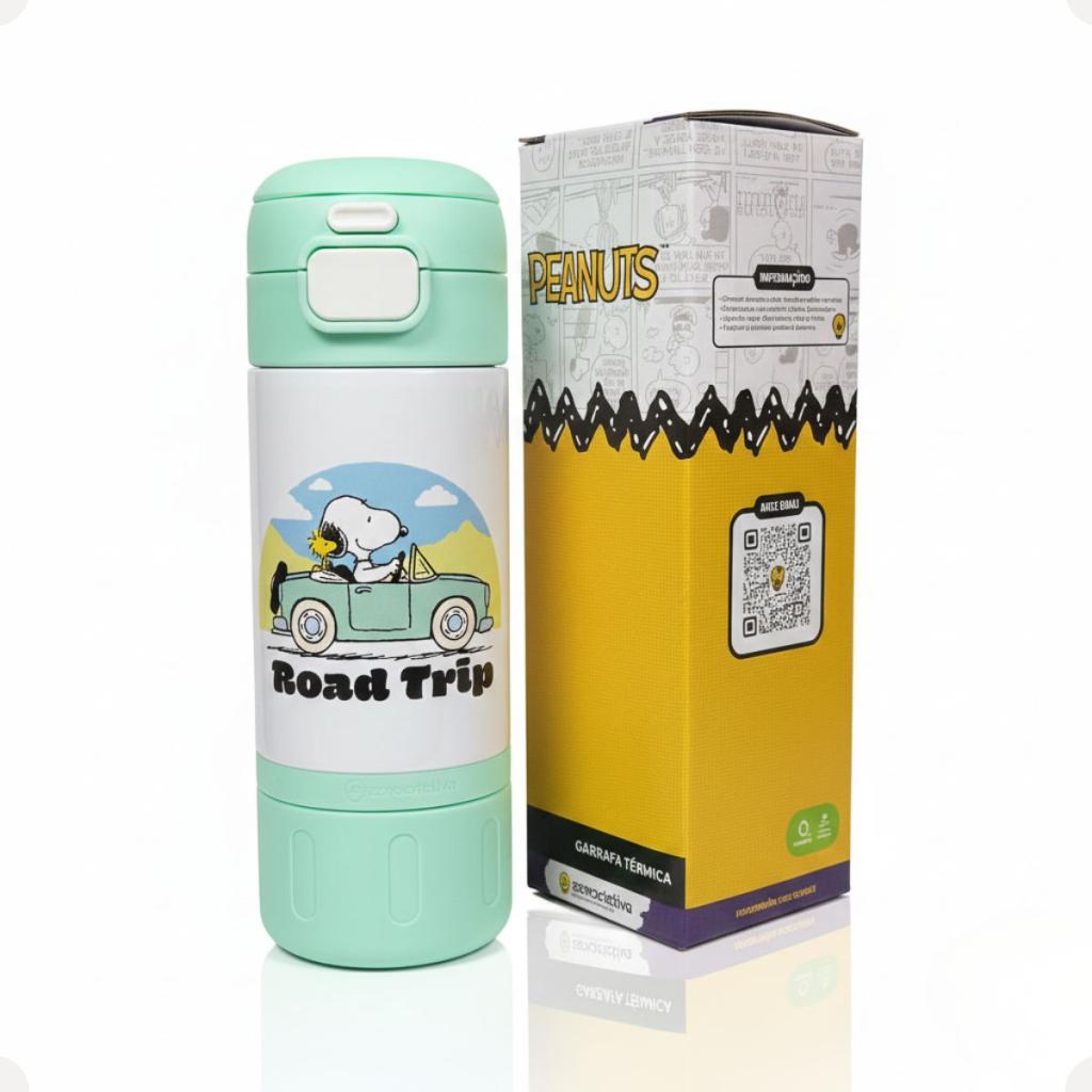 Squeeze Térmico Snoopy 450ml Capsule Inox Com Alça E Canudo Peanuts Infantil Portátil Dia A Dia