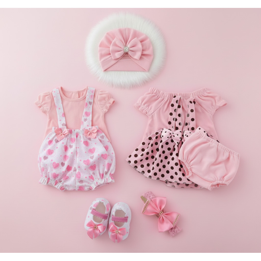 2 Kits Roupinha Bebê Reborn Jardineira + Sapato + Tiara + Turbante - 8 peças em Oferta na Shopee