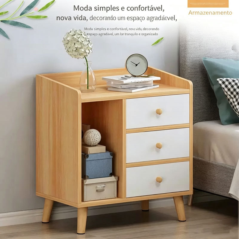 Decoração de mesa de cabeceira com nicho multi-espaço e pés vintage Mesa de Cabeceira Gaveteiro Classic