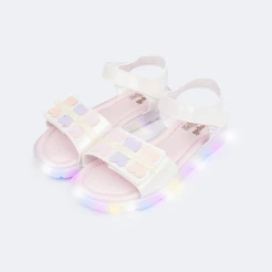 Sandália de Led Infantil Menina Mini Corações Perolada Branca Pampili