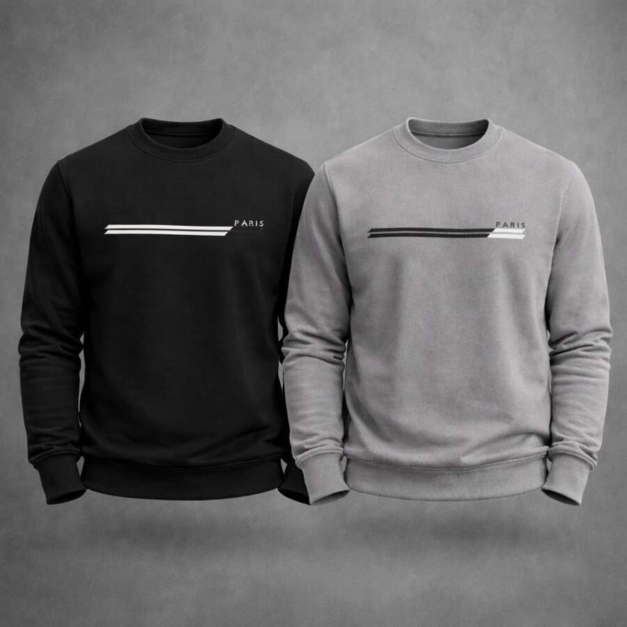 Kit 2 Moletons Careca Estampado Paris Moletom Flanelado Inverno Casual Streetwear Confortável Minimalista Premium