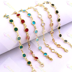 Pulseira Pedra Várias Cores Banhado a Ouro 18K, Delicada e Brilhant e Antialérgico