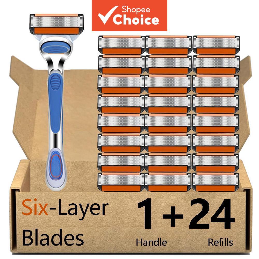 Barbeador Clássico De 6 Camadas-1 Alça E 24 Lâminas , Lâmina Multicamadas Compatível Com Gillette Fusion 5 Series