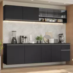 Armário de Cozinha Completa 260 cm Suspenso Preto Nice Madesa 05