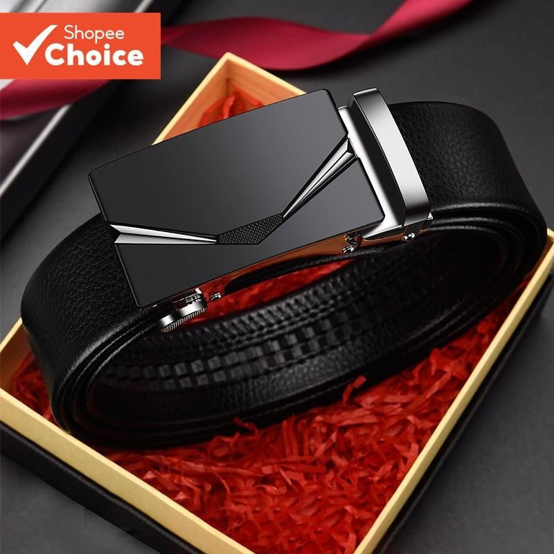 Cinto Masculino de Couro PU com Fivela Automática - Cinto Ajustável de Liga de Zinco para Jeans/Roupas Casuais