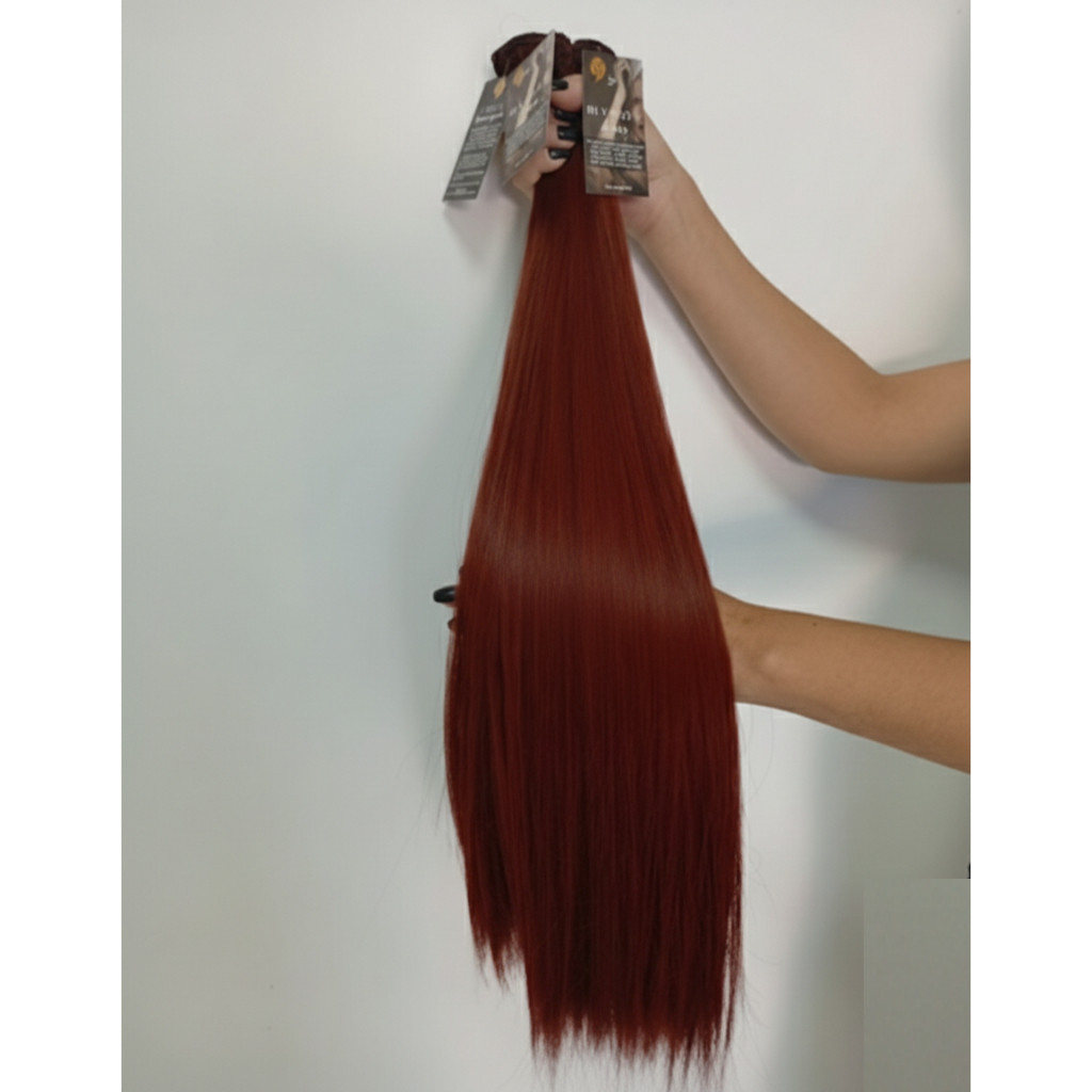 Aplique de Cabelo na Tela Mega Hair Natural Fibra Russa Liso Ruivo 70cm Premium Bella Hair
