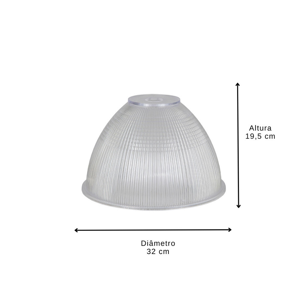Cúpula Para Pendente Prismática Industrial Cristal Termoplástico 12' Polegadas