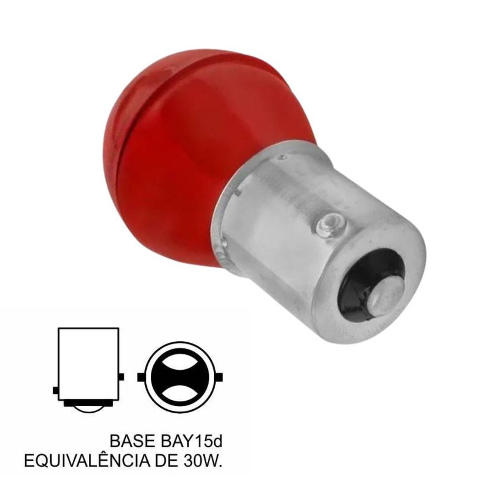 PAR LÂMPADA LED MODELO BULB BAY15D 224V LUZ VERMELHA 3W ALTO BRILHO HALOGENA - AUTOPOLI — imagem 2 de 2