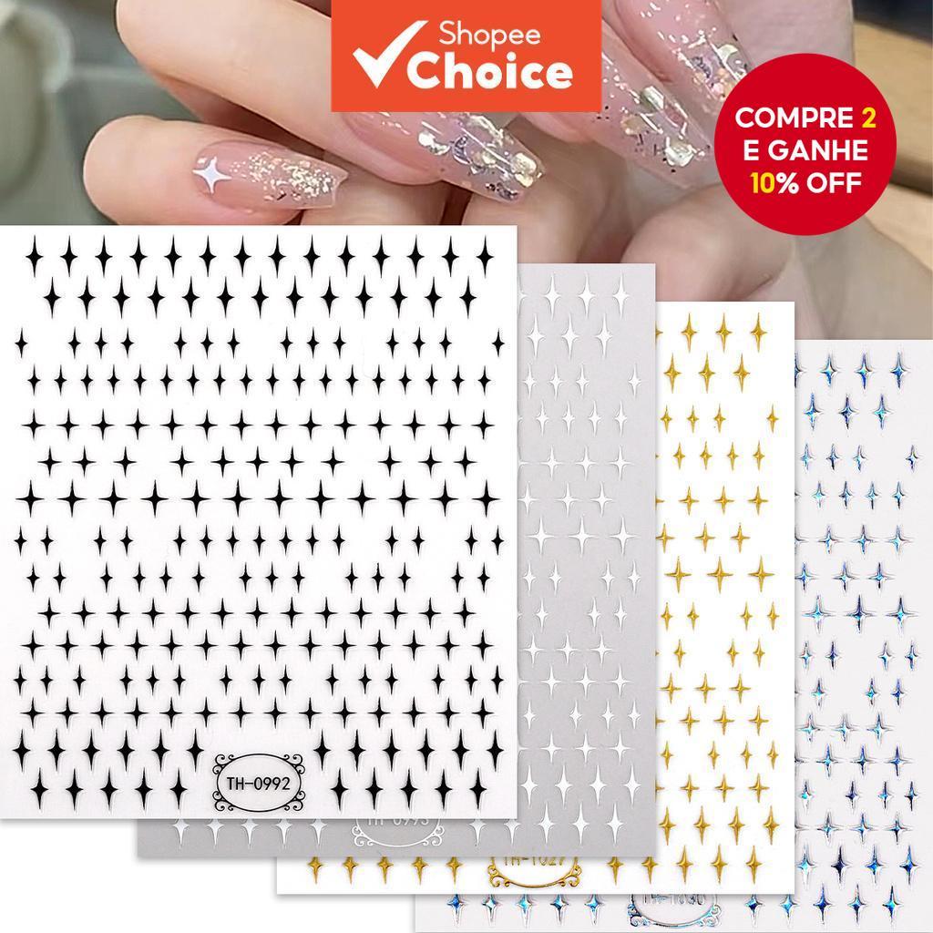 4 Unidades Adesivos De Arte De Unha Estrela Laser Dourado 3D Preto Branco Y2K Estrelas Adesivo Decoração De Unhas em Oferta na Shopee