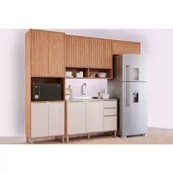 Cozinha Completa Divina 4 Peças (2Aéreos+1Balcão+1Paneleiro) s/Pia CZ003 Freijo/Off White - MGM