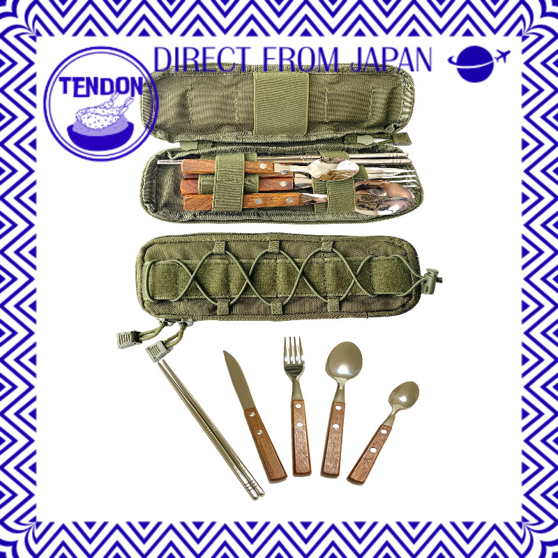 [kuuupiii] Conjunto de talheres Estojo para talheres Camping Ao ar livre 6 peças Armazenamento Madeira Aço inoxidável