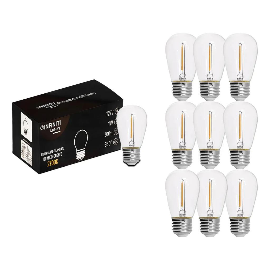 Kit 10 S14 Lâmpada Inquebrável Led Prova Água Filamento Bolinha 220v Branco-quente em Oferta na Shopee