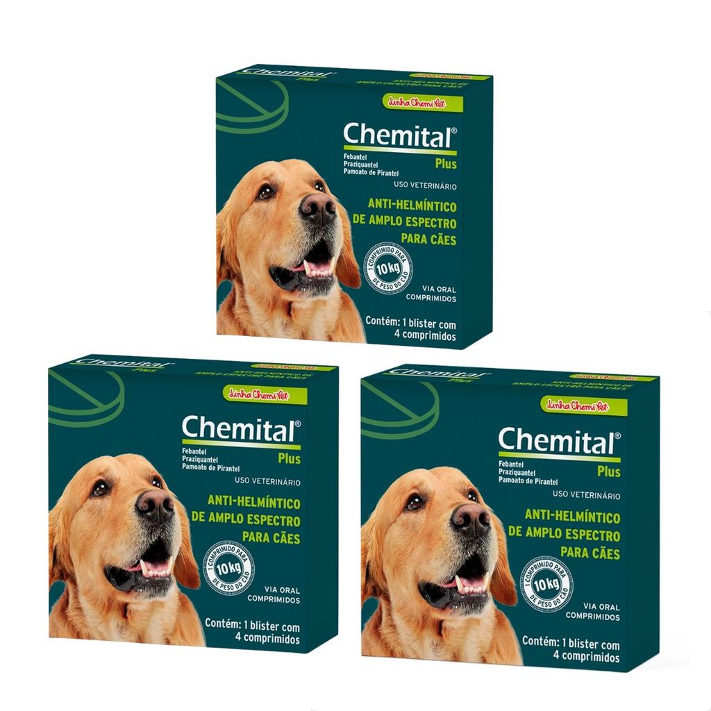 Kit 3 Chemital Plus para Cães Chemitec 4 comprimidos