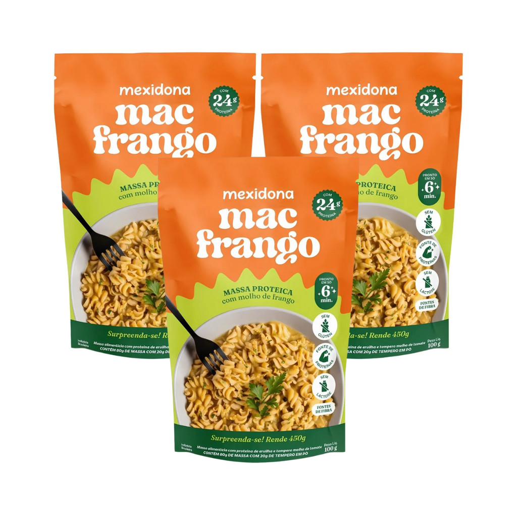 Kit com 3 Pacotes de Mac Frango Massa Proteica com Molho de Frango de 100g cada - Mexidona