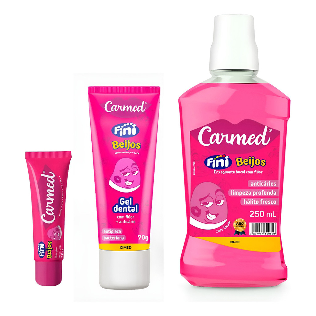 Protetor Labial Gel Dental Enxaguante Bucal Kit Carmed Higiene Bucal Limpeza Completa